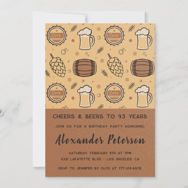 Rustic Men Beer 93rd birthday Invitation (Front)