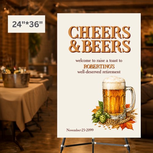 Rustic Men's Cheers and Beers Retirement Party Foam Board