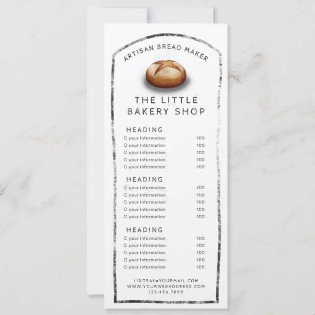 Rustic menu or price list baker invitation (Front)