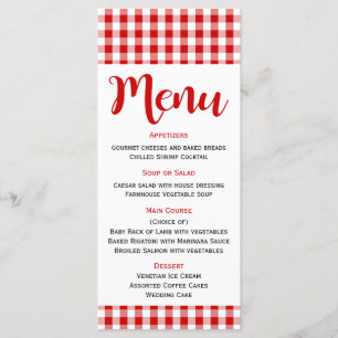 Rustic Menu Red White Gingham Check Wedding, Party