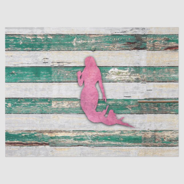 Rustic Mermaid (Pink & Green) Tissue Paper (Front)