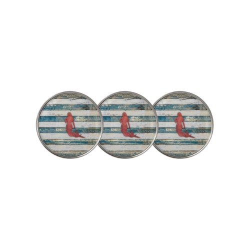 Rustic Mermaid Red Golf Ball Marker