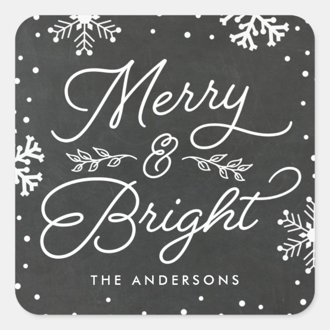 Rustic Merry and Bright | Holiday Square Sticker (Front)