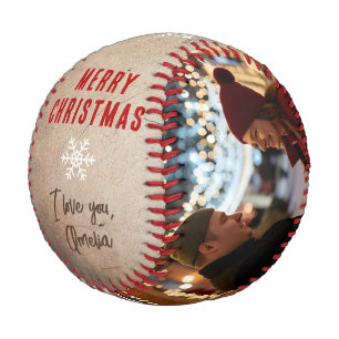 Rustic Merry Christmas 2 Photo Collage Keepsake Baseball