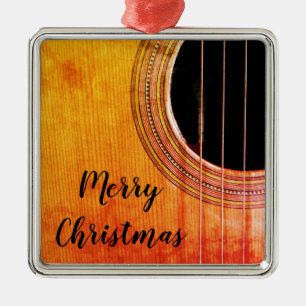 Rustic Merry Christmas Acoustic Guitar Metal Ornament