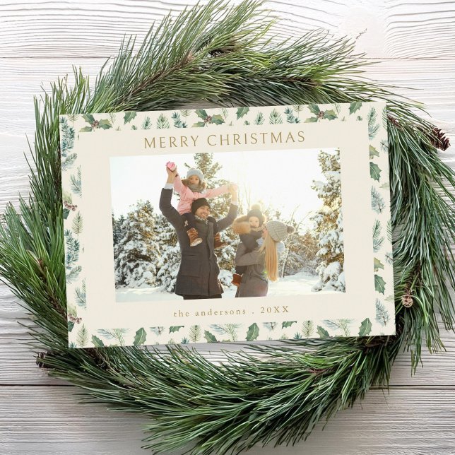 Rustic Merry Christmas Botanical Photo Holiday Card (Creator Uploaded)