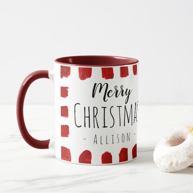 Rustic Merry Christmas Custom Name Mug (With Donut)