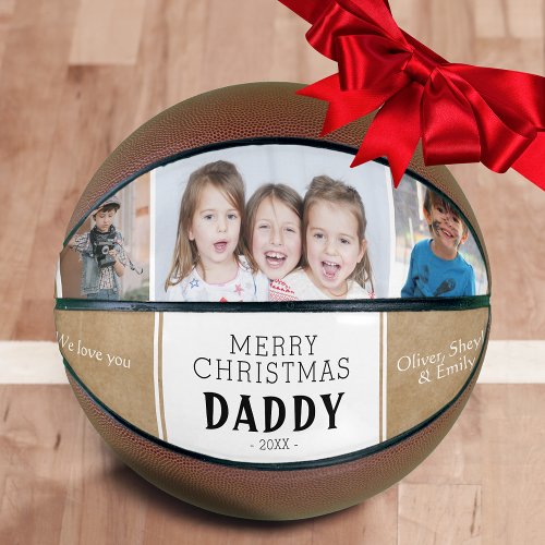 Rustic Merry Christmas Daddy 3 Photo Collage Basketball