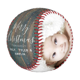 Rustic Merry Christmas Family Photo Collage Baseball