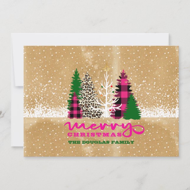 Rustic Merry Christmas Family Tree Scene Holiday Card (Front)