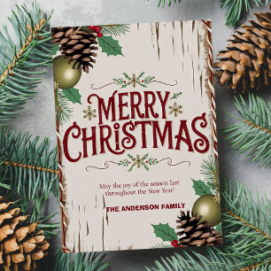 Rustic Merry Christmas Floral Holiday Card