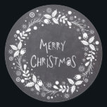 Rustic Merry Christmas Floral Wreath Chalkboard Classic Round Sticker<br><div class="desc">This holidays design features a rustic gray chalkboard with an elegant white floral wreath and the text "Merry Christmas" in hand lettered script in the centre. #christmas #holidays #seasonal #festive #rustic #floral #elegant #stylish #modern #trendy #flowers #grey #gray #white #flowers #holly #country #script #text #design #designer #trending #popular #labels #stickers...</div>