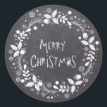 Rustic Merry Christmas Floral Wreath Chalkboard Classic Round Sticker<br><div class="desc">This holidays design features a rustic gray chalkboard with an elegant white floral wreath and the text "Merry Christmas" in hand lettered script in the centre. #christmas #holidays #seasonal #festive #rustic #floral #elegant #stylish #modern #trendy #flowers #grey #gray #white #flowers #holly #country #script #text #design #designer #trending #popular #labels #stickers...</div>