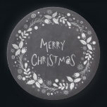 Rustic Merry Christmas Floral Wreath Chalkboard Paper Plates<br><div class="desc">This holidays design features a rustic gray chalkboard with an elegant white floral wreath and the text "Merry Christmas" in hand lettered script in the centre. #christmas #holidays #seasonal #festive #rustic #floral #elegant #stylish #modern #trendy #flowers #grey #gray #white #flowers #holly #country #script #text #design #designer #trending #popular #labels #stickers...</div>
