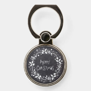 Rustic Merry Christmas Floral Wreath Chalkboard Phone Ring Stand