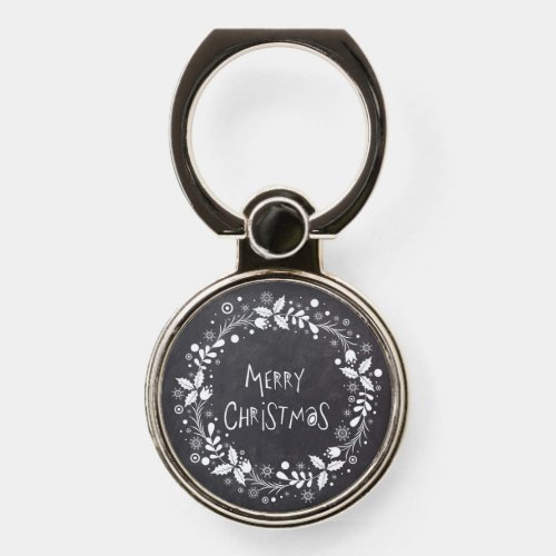 Rustic Merry Christmas Floral Wreath Chalkboard Phone Ring Stand