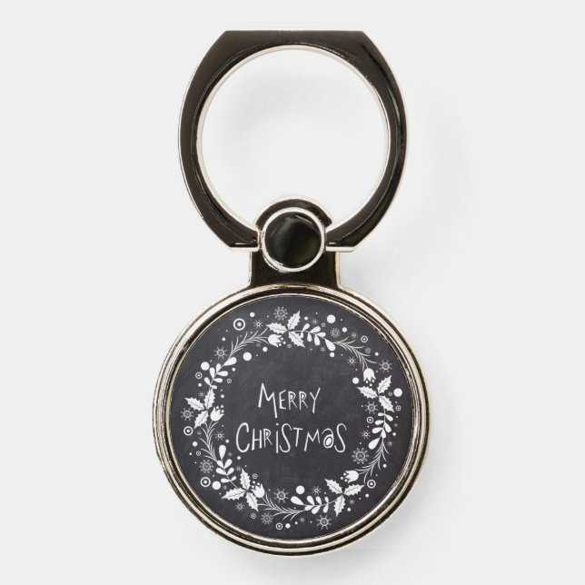 Rustic Merry Christmas Floral Wreath Chalkboard Phone Ring Stand (Front)