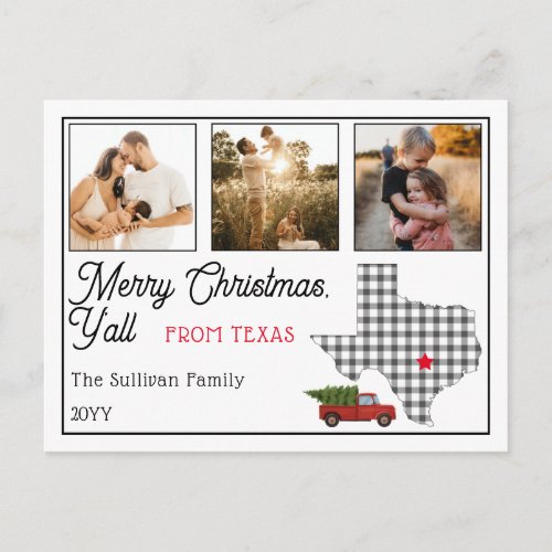 Rustic Merry Christmas from Texas 3 Photo Holiday Postcard