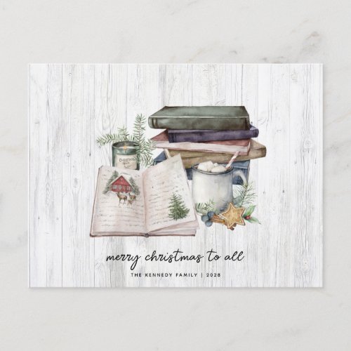Rustic Merry Christmas Greenery Simple  Holiday Postcard