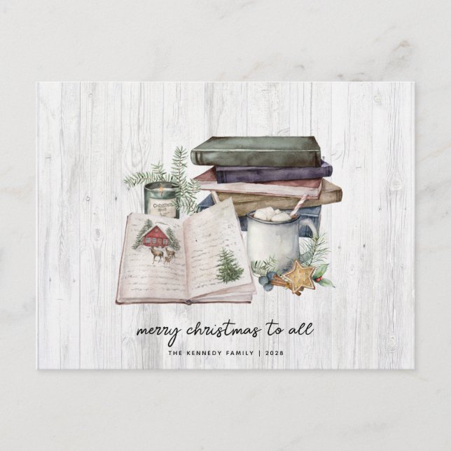 Rustic Merry Christmas Greenery Simple  Holiday Postcard (Front)