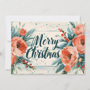 Rustic Merry Christmas Greeting Card with Flowers