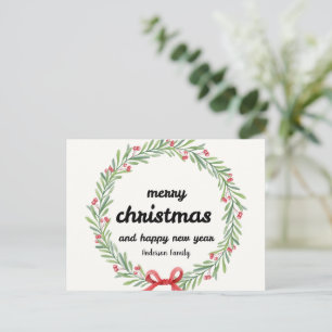 Rustic Merry Christmas Happy New Year Family Name Holiday Postcard