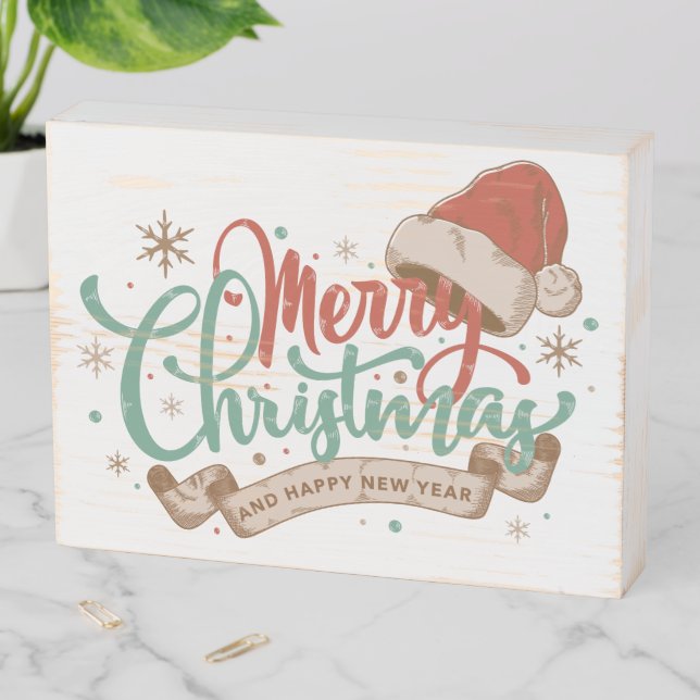 Rustic Merry Christmas Happy New Year Wooden Box Sign (In Situ Horizontal)