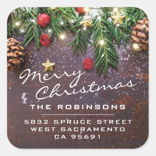 Rustic Merry Christmas  Holidays Return Address Square Sticker