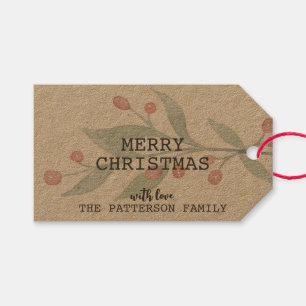 Rustic Merry Christmas Holly Berry Watercolor red Gift Tags
