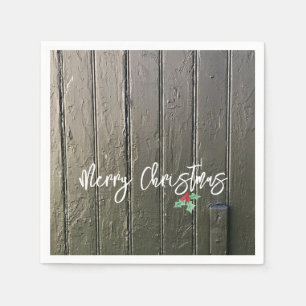 Rustic Merry Christmas Holly Black Barn Door Farm Napkins