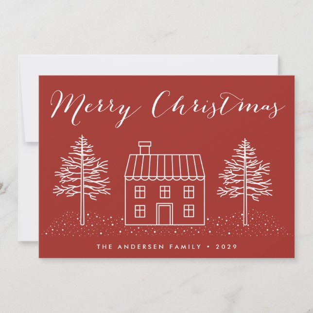 Rustic Merry Christmas House and Lights  Holiday Card (Front)
