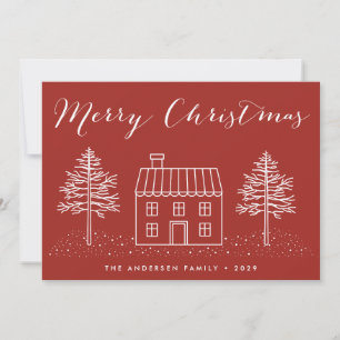 Rustic Merry Christmas House and Lights  Holiday Card