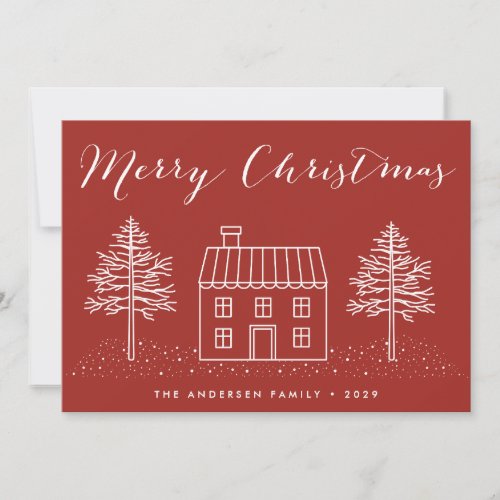 Rustic Merry Christmas House and Lights  Holiday Card