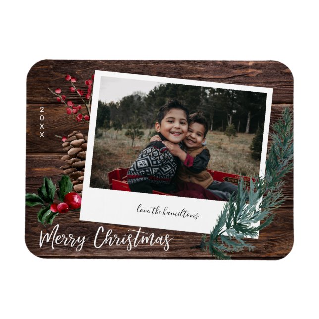 Rustic Merry Christmas- Instant Photo Magnet (Horizontal)