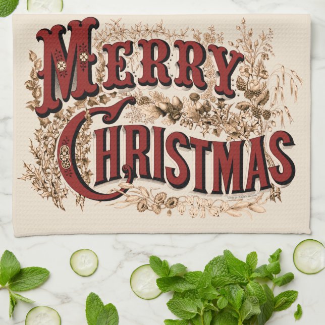 Rustic Merry Christmas Kitchen Towel (Folded)
