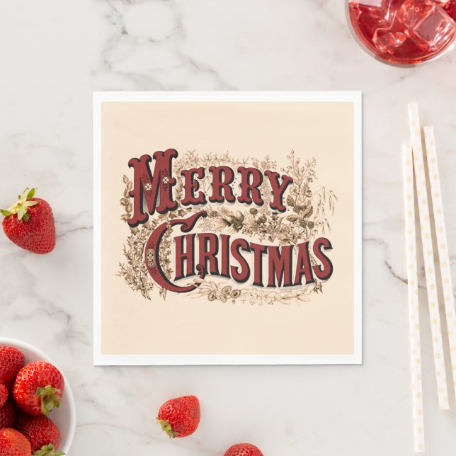 Rustic Merry Christmas Paper Plates Napkins (Insitu)