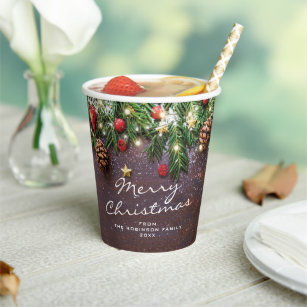 Rustic Merry Christmas Party Paper Cups