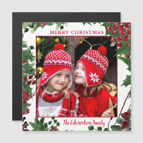 Rustic Merry Christmas photo magnetic card