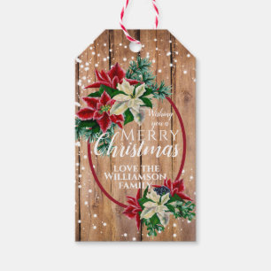 Rustic Merry Christmas Poinsettia Floral Gift Tags