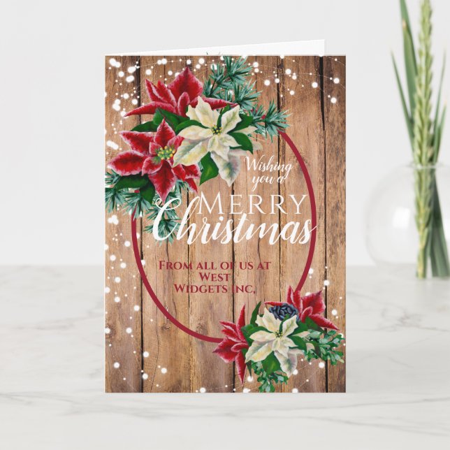 Rustic Merry Christmas Poinsettia Floral Holiday (Front)
