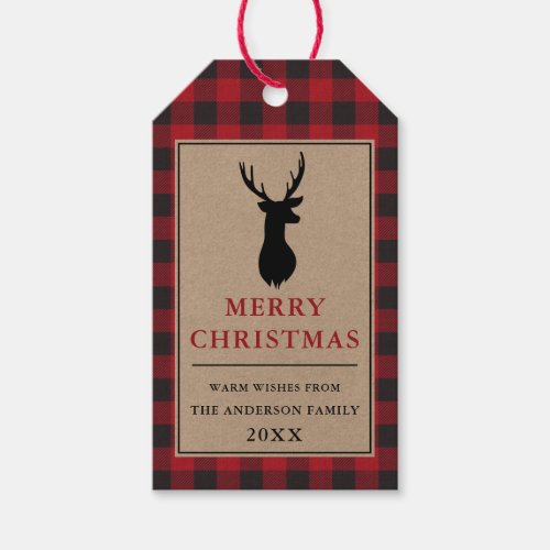 Rustic Merry Christmas Red Plaid Kraft Gift Tags