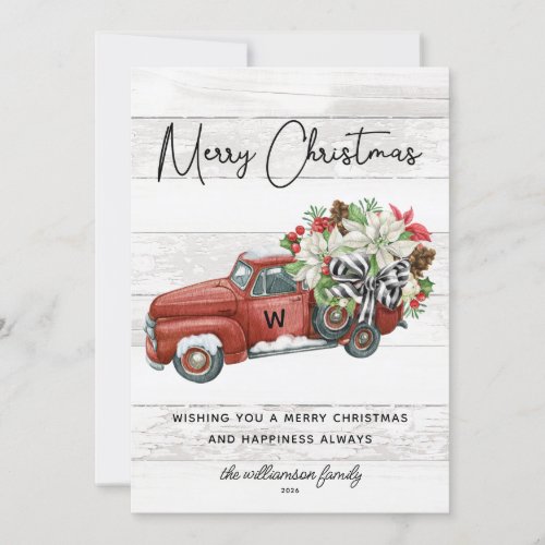 Rustic Merry Christmas Red Vintage Truck  Holiday Card
