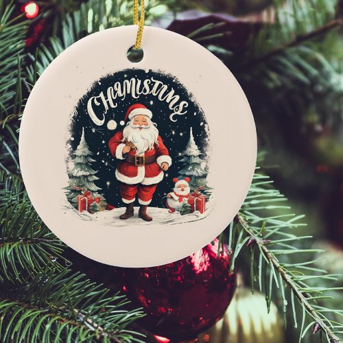 Rustic Merry Christmas  Santa Cause Ceramic Ornament