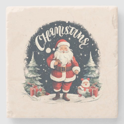 Rustic Merry Christmas  Santa Cause Stone Coaster