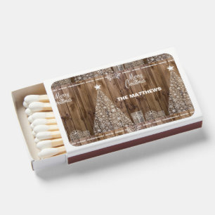 Rustic Merry Christmas Snowflake Family Name  Matchboxes