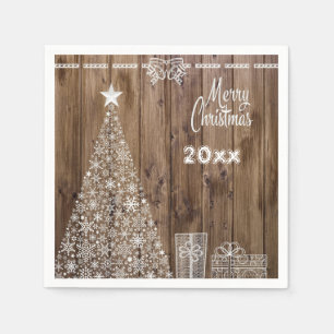 Rustic Merry Christmas Snowflake Party Paper Napkins