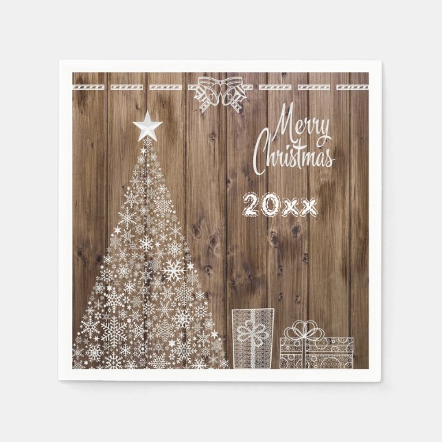 Rustic Merry Christmas Snowflake Party Paper  Napkins (Front)