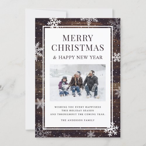 Rustic Merry Christmas Snowflake Photo Holiday Card