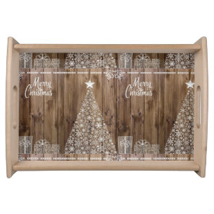 Rustic Merry Christmas Snowflake Serving Tray