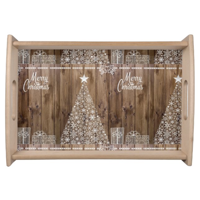 Rustic Merry Christmas Snowflake  Serving Tray (Front)